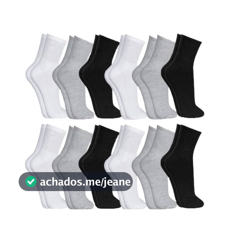 6 e 12 Pares Meias Cano Alto Algodão Unissex 35 ao 46