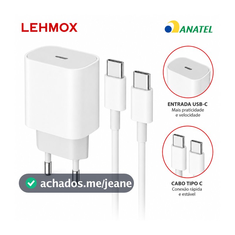 Fonte Carregador Turbo 25W + Cabo Carregador Rápido Tipo C USB-C Original Lehmox