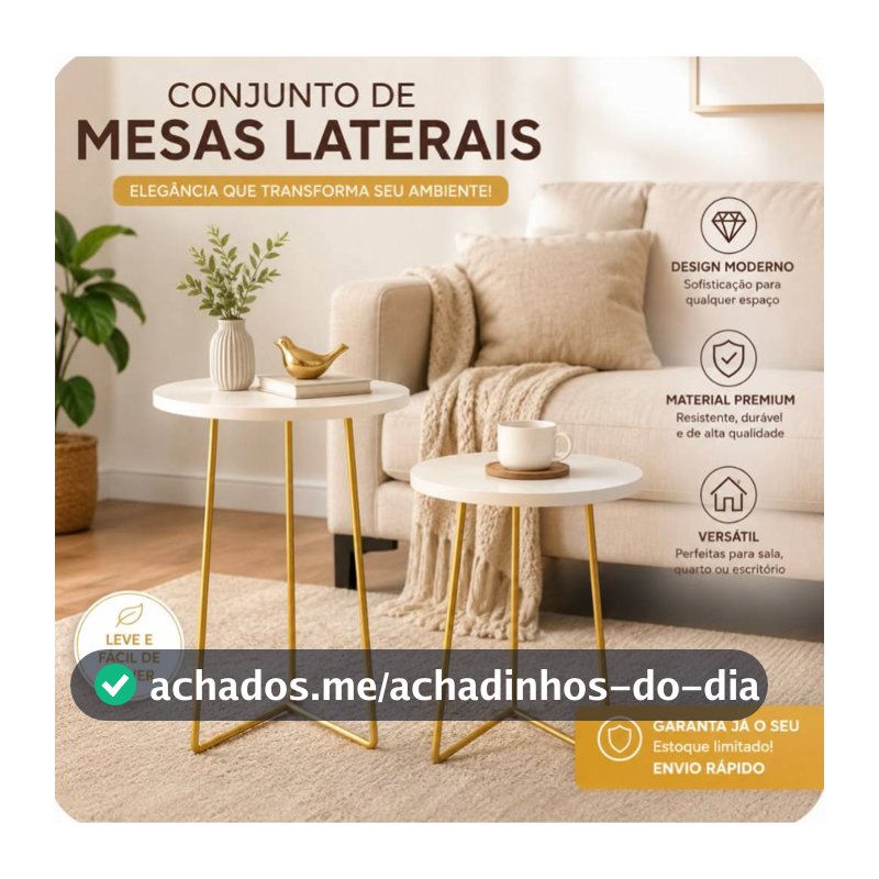 Kit 2 Mesinhas de Canto Pes Tripe Ferro Dourada