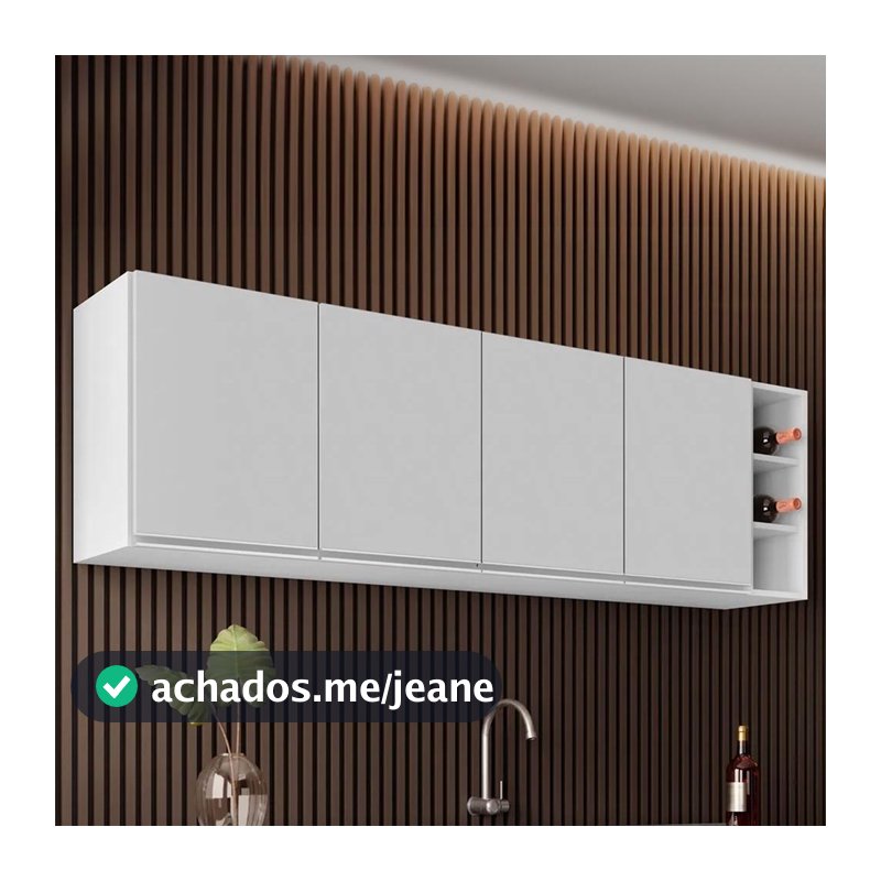 Armário de Cozinha Aéreo Nevada com Adega 180cm 4 Portas Branco - Lumil