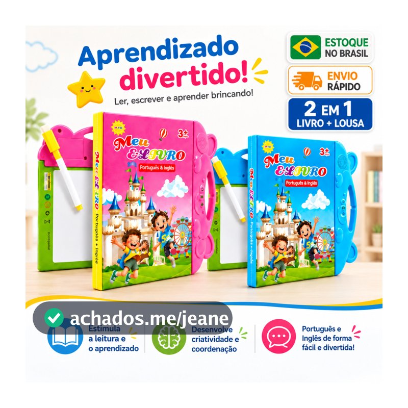 Livro Sonoro Interativo para Crianças Português e Inglês Livro Ilustrado Integrado Leitura e Escrita Brinquedo Educativo