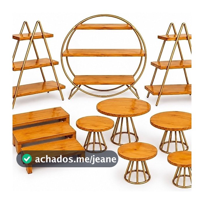 Kit Completo Para Decoração De Festa 11 Peças Em Madeira Pinus E Ferro Com Acabamento Envernizado