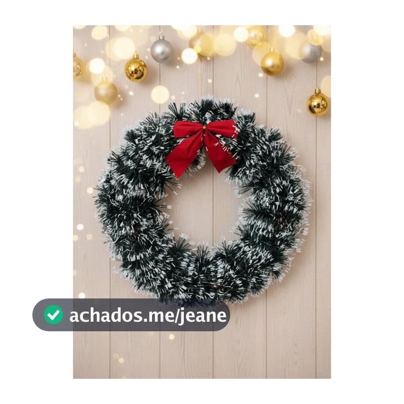 Guirlanda De Natal Nevada Enfeite Com Laço Vermelho Para Porta