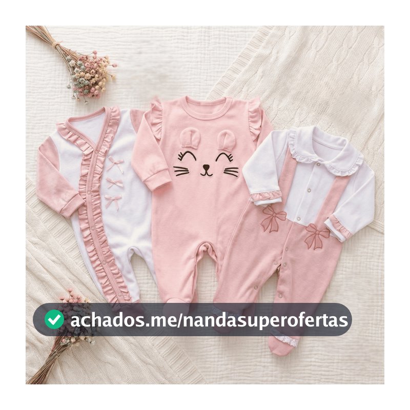 Kit macacões bebê menina 3 peças em algodão Eloá