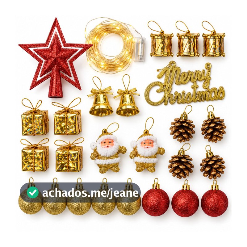 Kit 27 Enfeites Pendentes de Natal bolas Laço Ponteira pisca fio de fada led completo Árvore Natalina