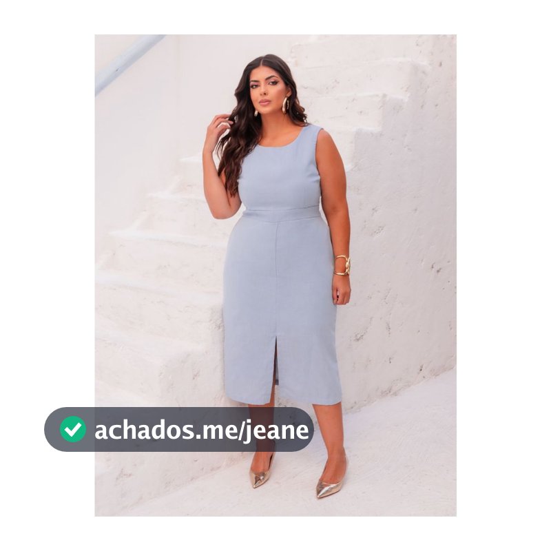 Vestido Linho Plus Size Midi Forrado Com Fenda Elegante