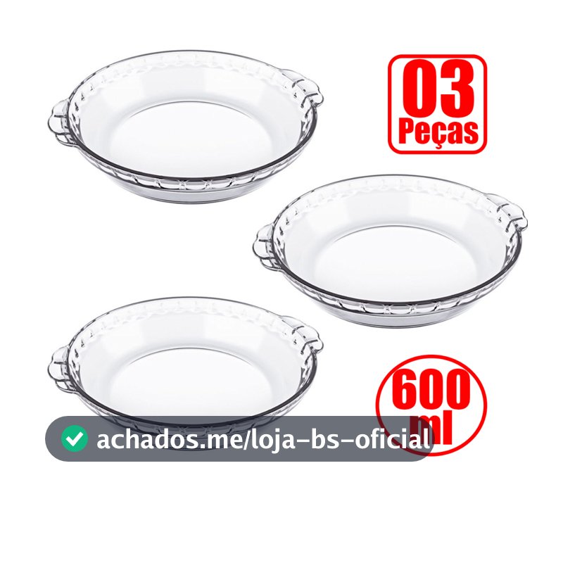 Kit Jogo de 3 Formas Assadeiras de Vidro tempeirado Marinex 600ml Filetadas Pequenas