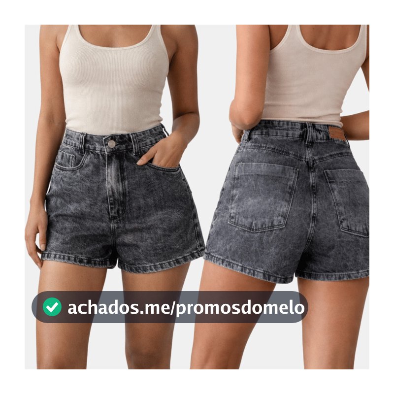 Short Preto stonado barra tradicional com bolso verdadeiro jeans premium 100% jeans