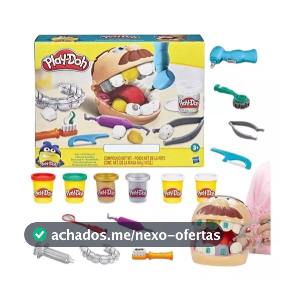 Conjunto Brincando De Dentista Massinha Play Doh Com 16 Peças  – Hasbro