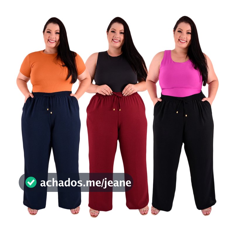 Calça Pantalona Plus SIze Feminina Cintura Alta Dunas Tendencia