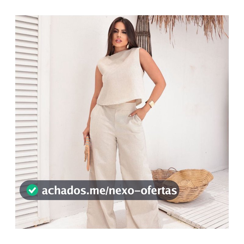 Conjunto Alfaiataria Social Feminino Calça e Blusa Em Linho