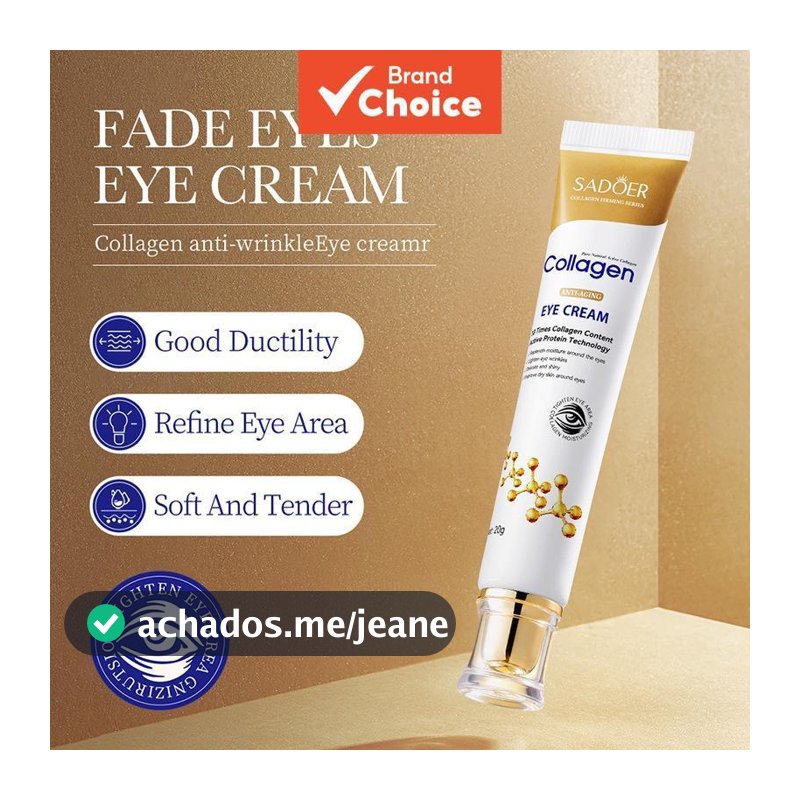 SADOER Creme para os Olhos com Colágeno, Hidrata, Melhora Olheiras, Anti-Rugas e Bolsas sob os Olhos 20g