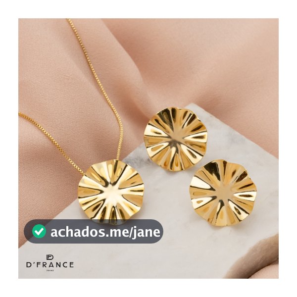 Conjunto Brinco e Colar Flor Folheado a Ouro 18K - D France Semijóias