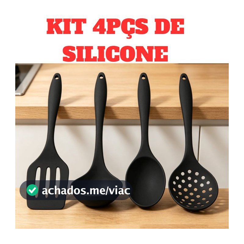 Kit 4pçs 22cm de silicone utensílios cozinha espátula colher concha escumadeira