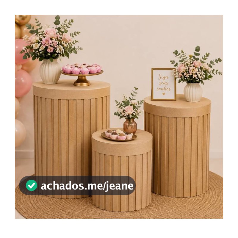 Trio Cilindro Ripado Kit P M G Mdf Resistente Reforçado para sua Festa Tampa Fixa