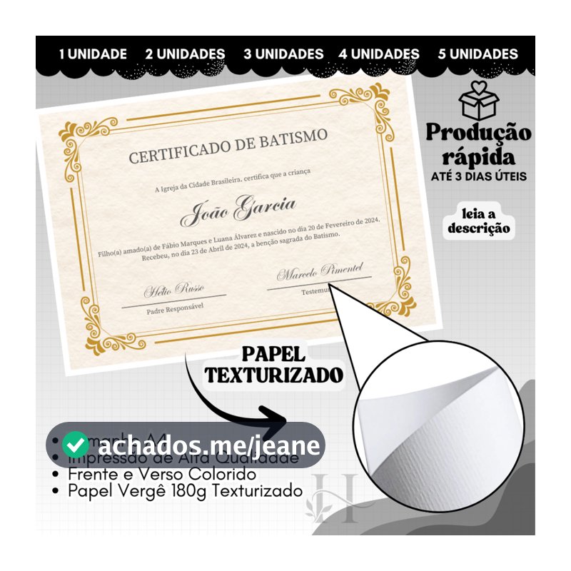 Certificado ou Diploma Texturizado Impressão Colorida A4 em Papel Vergê 180g