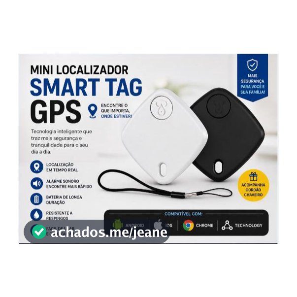 Mini Localizador Rastreador Smart Tag Gps Com Cordão Chaveiro Cor Preto Compatível Com Android Samsung, Motorola,Xiaomi,