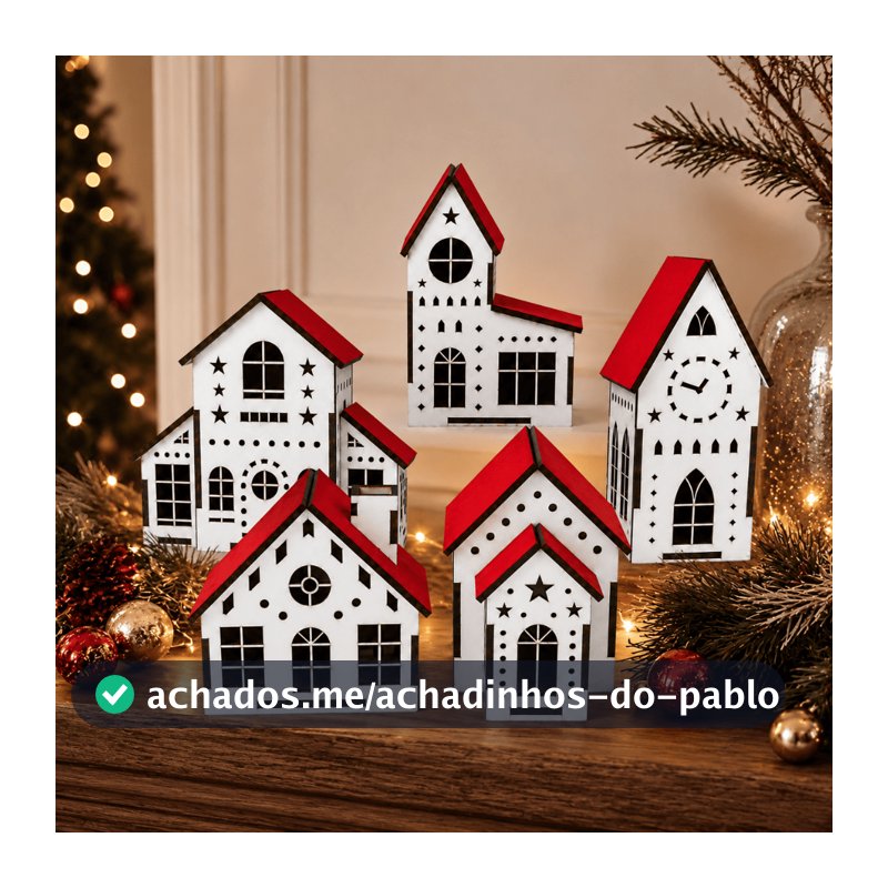 Vila Natalina 5 Casinhas MDF Kit Decorativo Presépio Decoração de Natal Vilarejo Natalino Artesanato
