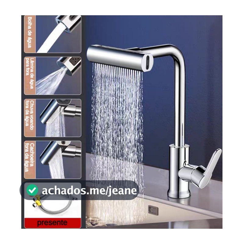 Torneira De Cozinha  Água 4 Jatos Torneira Tubo Flexível Parede Cozinha para Pia de Cozinha Gourmet Flexível Inox Metal
