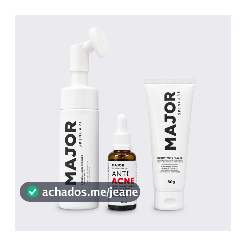 Kit Antiacne Espuma Massageadora + Sérum Ácido Mandélico Alfa Arbutin + Hidratante Ácido Hialurônico Vitamina C - Major