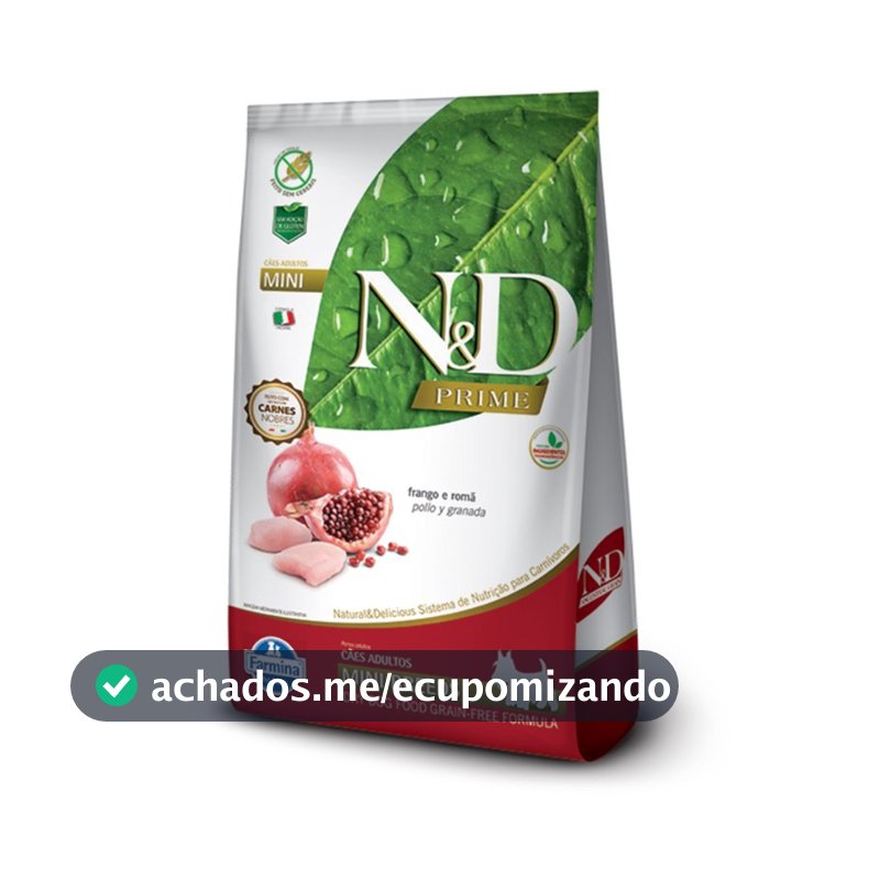 RAÇÃO ND PRIME CÃES ADULTOS PORTE PEQUENO FRANGO E ROMÃ 800G