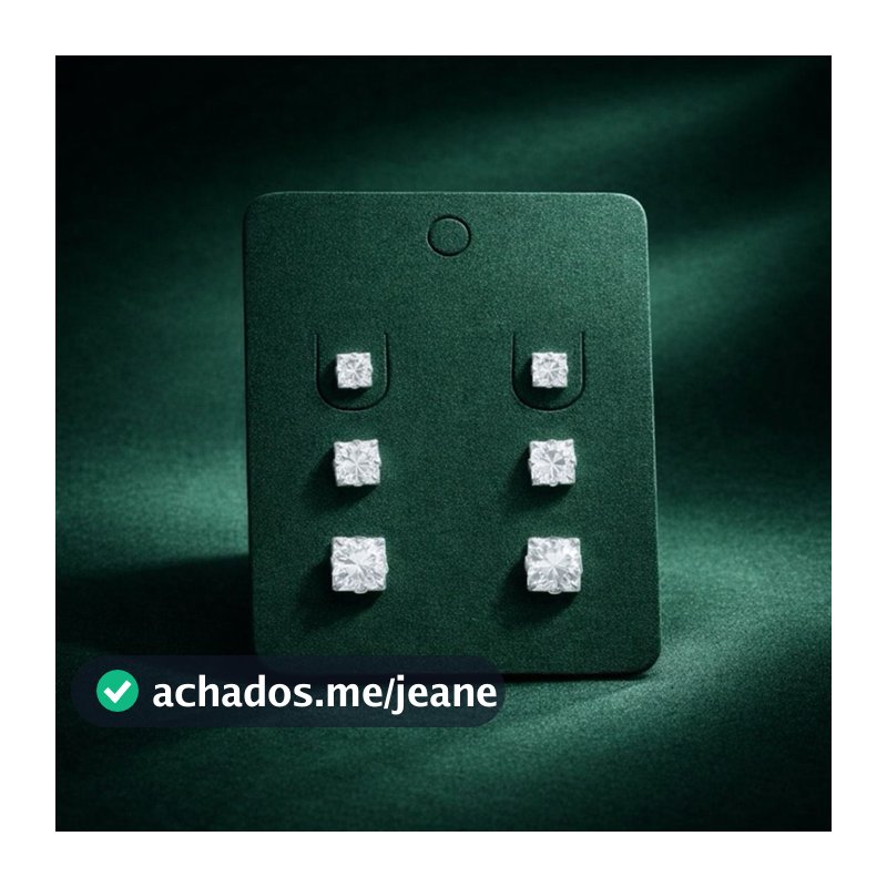 Trio de Brincos em Prata 925 Legítimo Zircônias Quadradas
