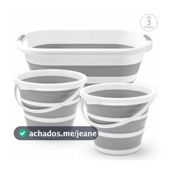 Kit 3 Peças 1 Cesto Retrátil 26L e 2 Baldes 10L Powermaid