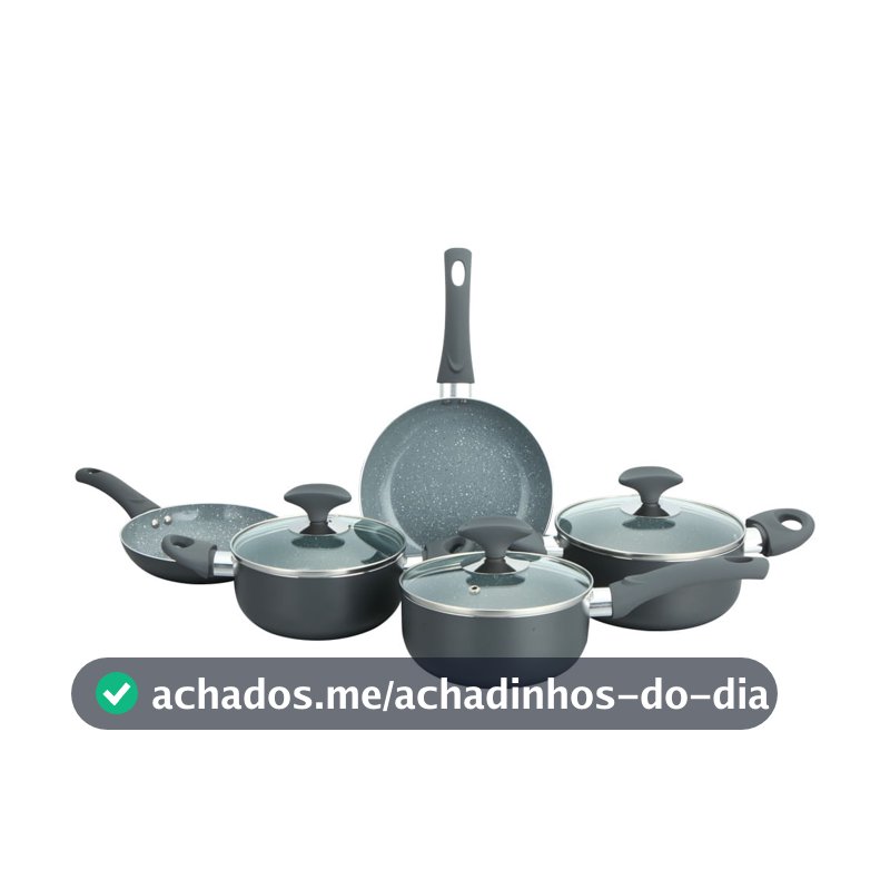 Conjunto 5 Panelas Cerâmica Cazza Tampa de Vidro Cinza