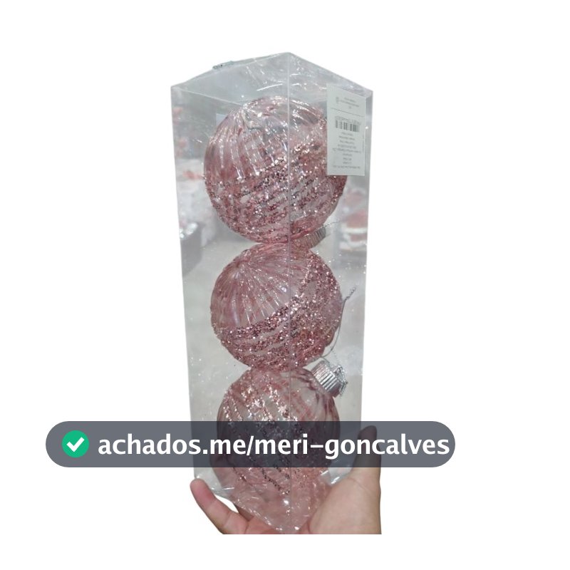 Kit Enfeite Bolas Rosa glitter transparente 10cm para árvore de natal