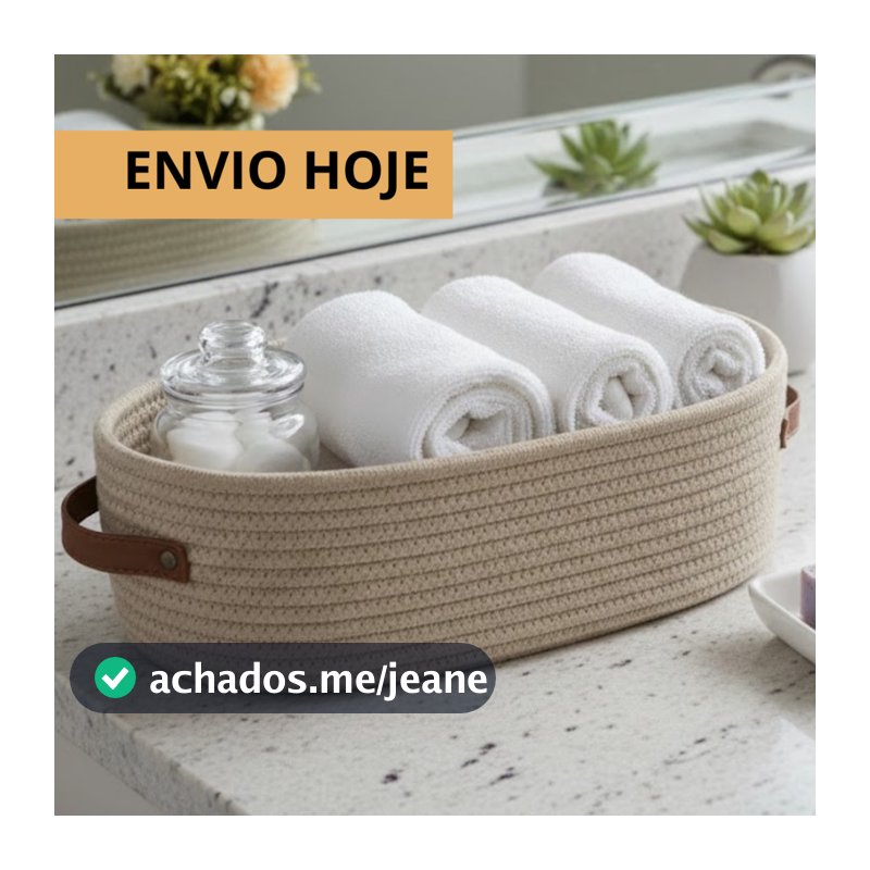 Cesto Organizador De Banheiro Algodão Trançado Alça De Couro Multiuso Porta Papel Toalha