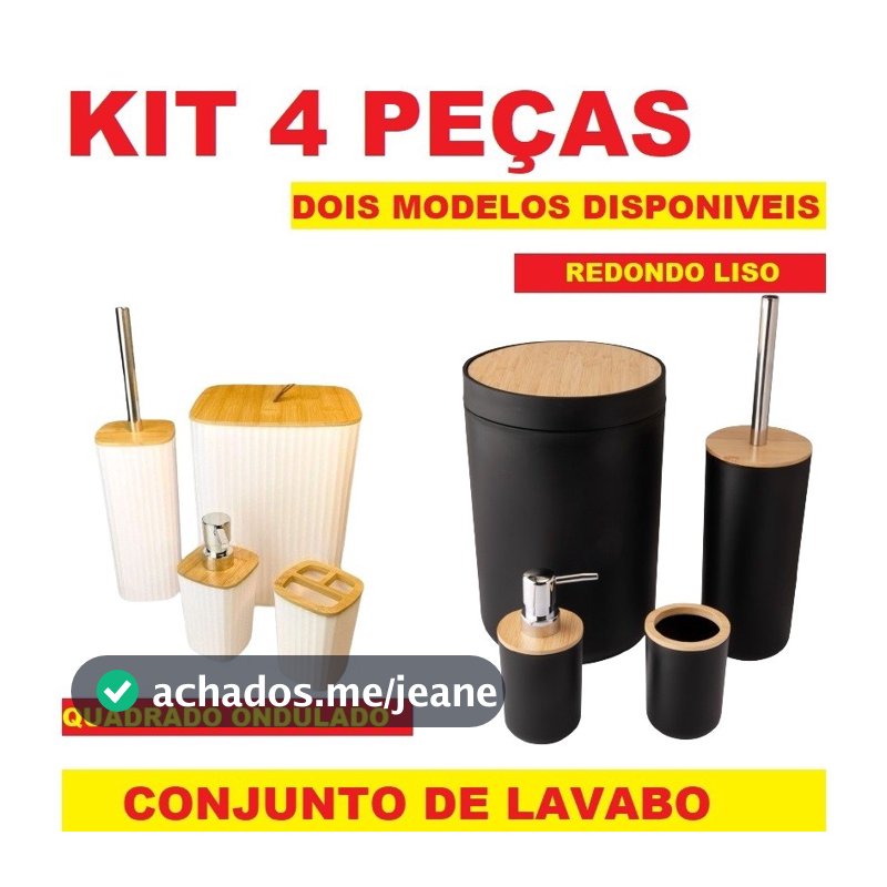 Kit Banheiro 4 Peças Tampa De Bambu Quadrado Ondulado E Redondo Liso Preto Ou Branco Para Decoração