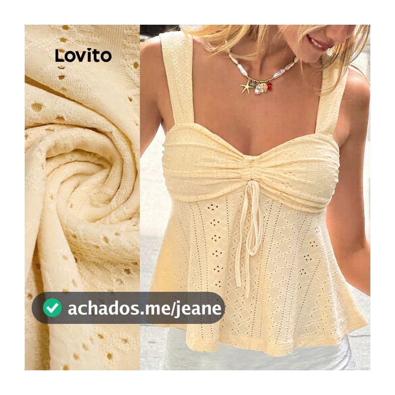 Lovito Férias Top Estilo Resort Amarelo Top para Mulheres Na primavera/verão LBL34050