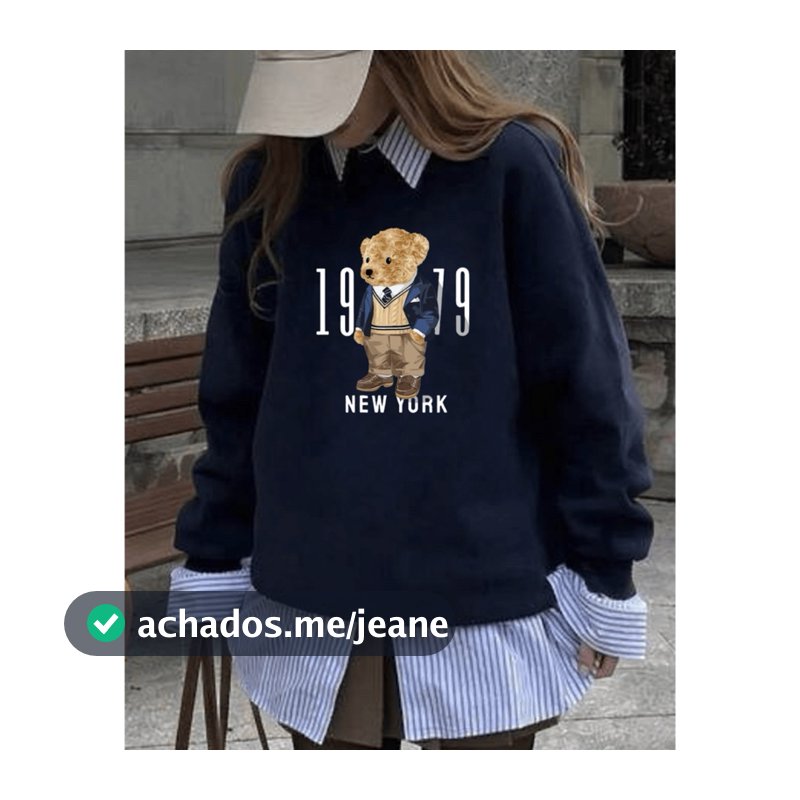Moletom Feminino Algodão Flanelado Sem Capuz Urso Bear Blusa De Frio Tendência Casual Blogueira Casaco