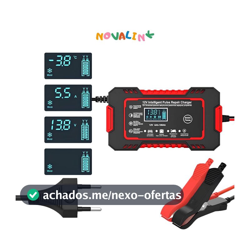 Carregador de bateria automotivo inteligente 12V com Display Digital Automático Energia Reparação Puls
