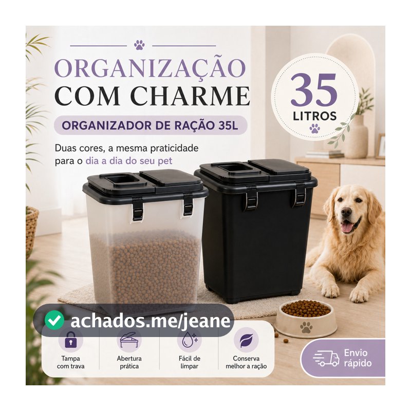 Contêiner Porta Ração 15KG 35 Litros Ração de Cachorro Gato