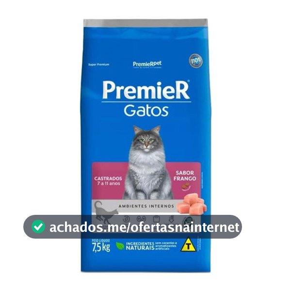 Ração Premier Gato Castrado 7 A 11 Anos Sabor Frango 7,5kg