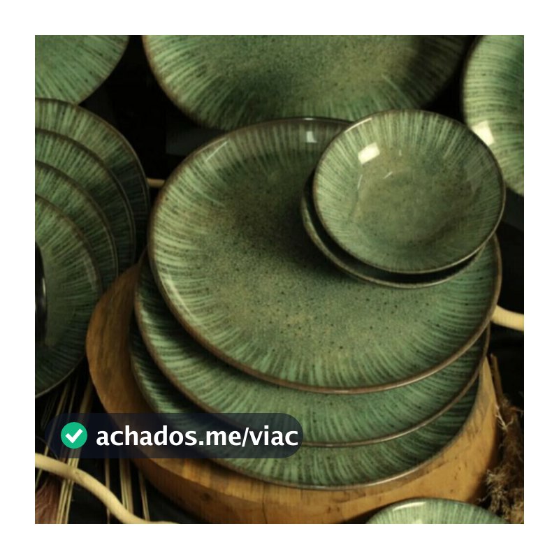 Jogo de Pratos Rasos de Jantar Tunisia Verde 29cm -  Cerâmica Alleanza
