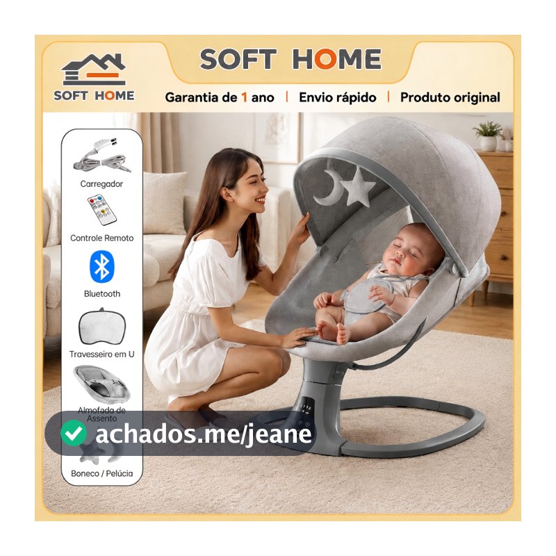 SOFTHOME Cadeira De Balanço Elétrica Para Bebê 5 Em 1 | Música , Controle Remoto E Mosquiteiro Seu