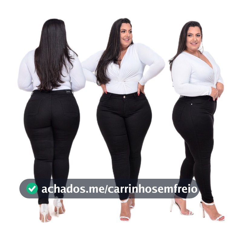 Calça Jeans Preta Feminina Plus Size Cintura Alta Com Lycra Elastano Premium efeito Empina Bumbum