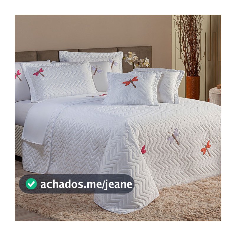 Cobre Leito Bordado Libélula Cama Casal Queen Matelado - Branco