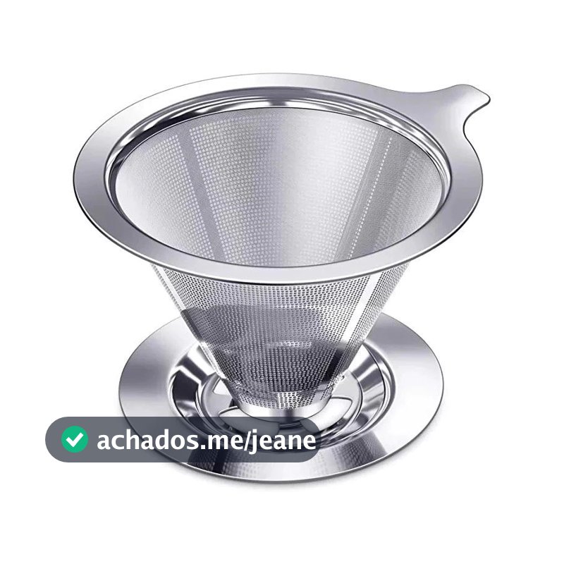 Filtro Coador de Café Inox Grande Reutilizável Com Pegador em Silicone Peneira Aço Reutilizável