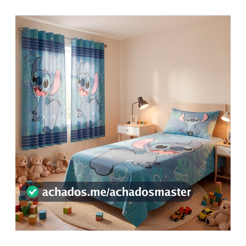 Jogo de Lençol e Fronha Infantil  L. Stitch Tema Quarto Infantil