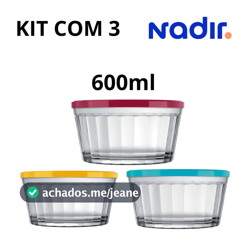 kit 3 Potes 600ml Papinha Vidro Tigela Americano Tampa Sortidas