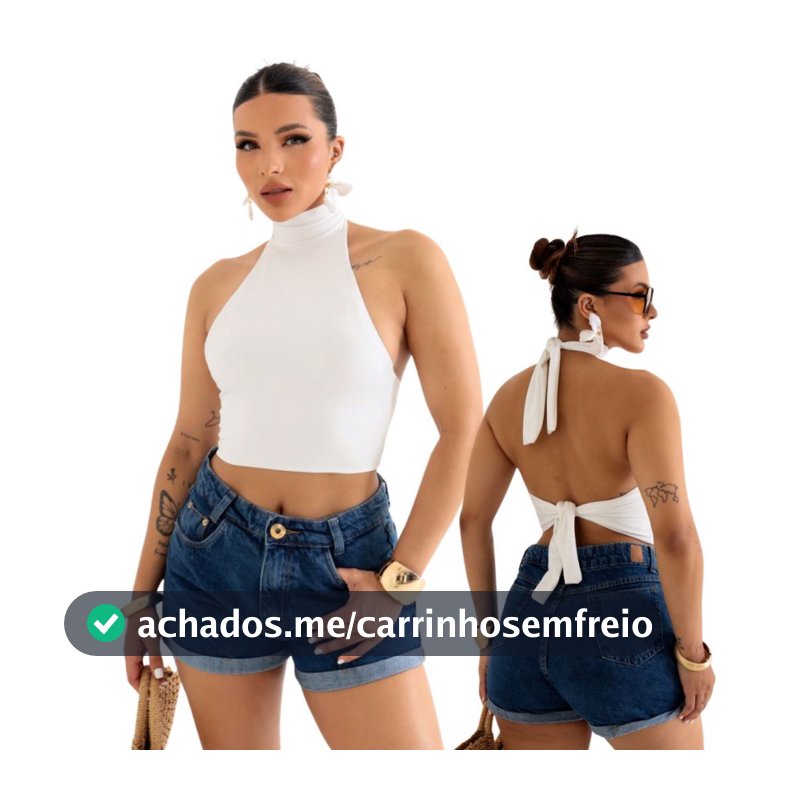 Blusa Cropped Frente Única Gola Alta Costa Nua Com Amarração Duplo Poliamida  Moda Básica Estilosa
