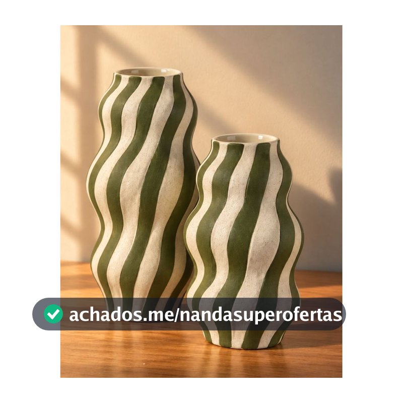 Vaso Rigato em Cerâmica Verde e Branco