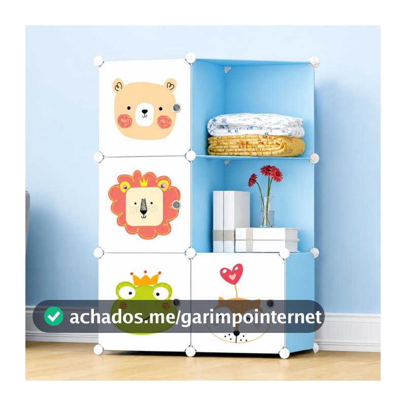 Armário Organizador Guarda Roupa Portátil Infantil Modular 4-6 Portas Modular de Plástico Resistente Infantil