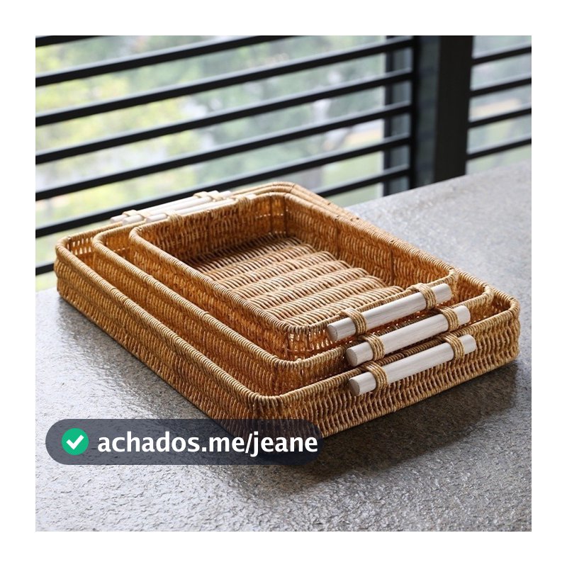 Kit 3 Bandejas imitação de vime para sala de estar Bandeja de ratan 43  29  6/38  25  6/33  20  5CM bandeja palhA