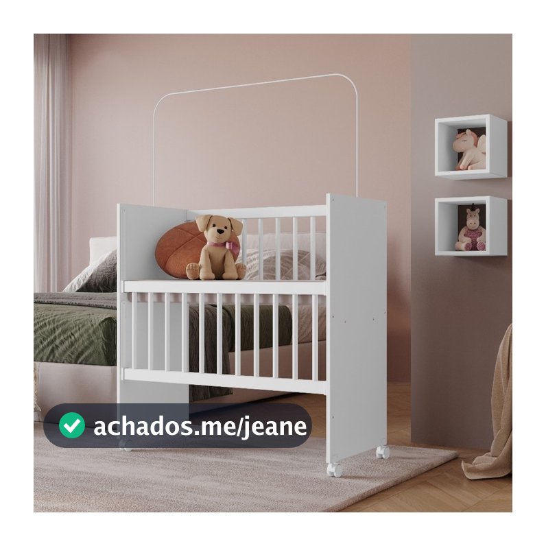 Mini Berço Portátil Alegria GRADE MOVEL - Colchão, Rodinhas e Varão Mosqueteiro