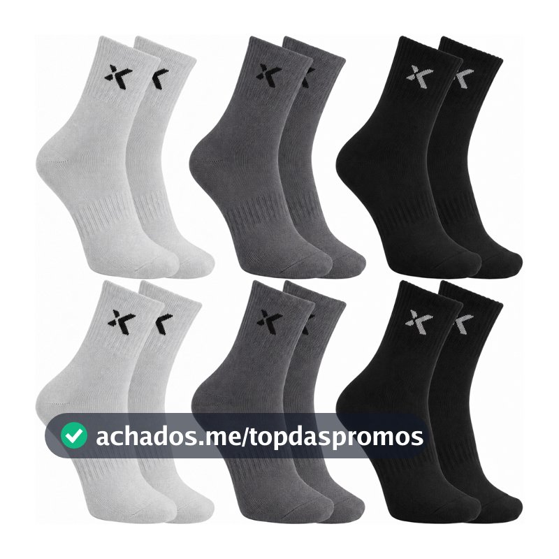 KIT até 24 Pares Meias Sport Casual Algodão Cano Médio Alto Original