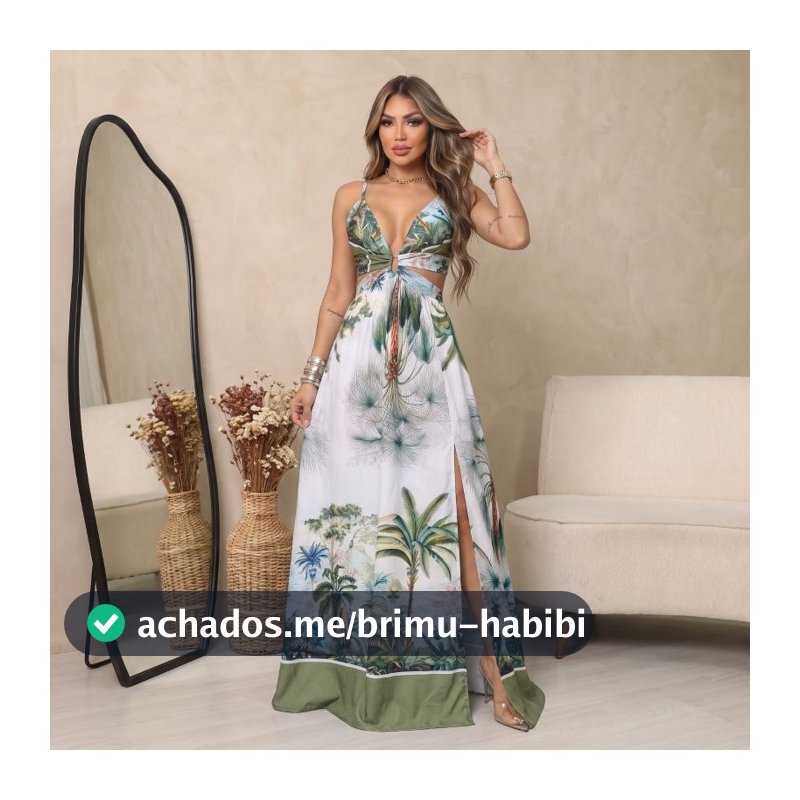 Vestido Longo Estampado Elegante com Fenda Lateral- Verão